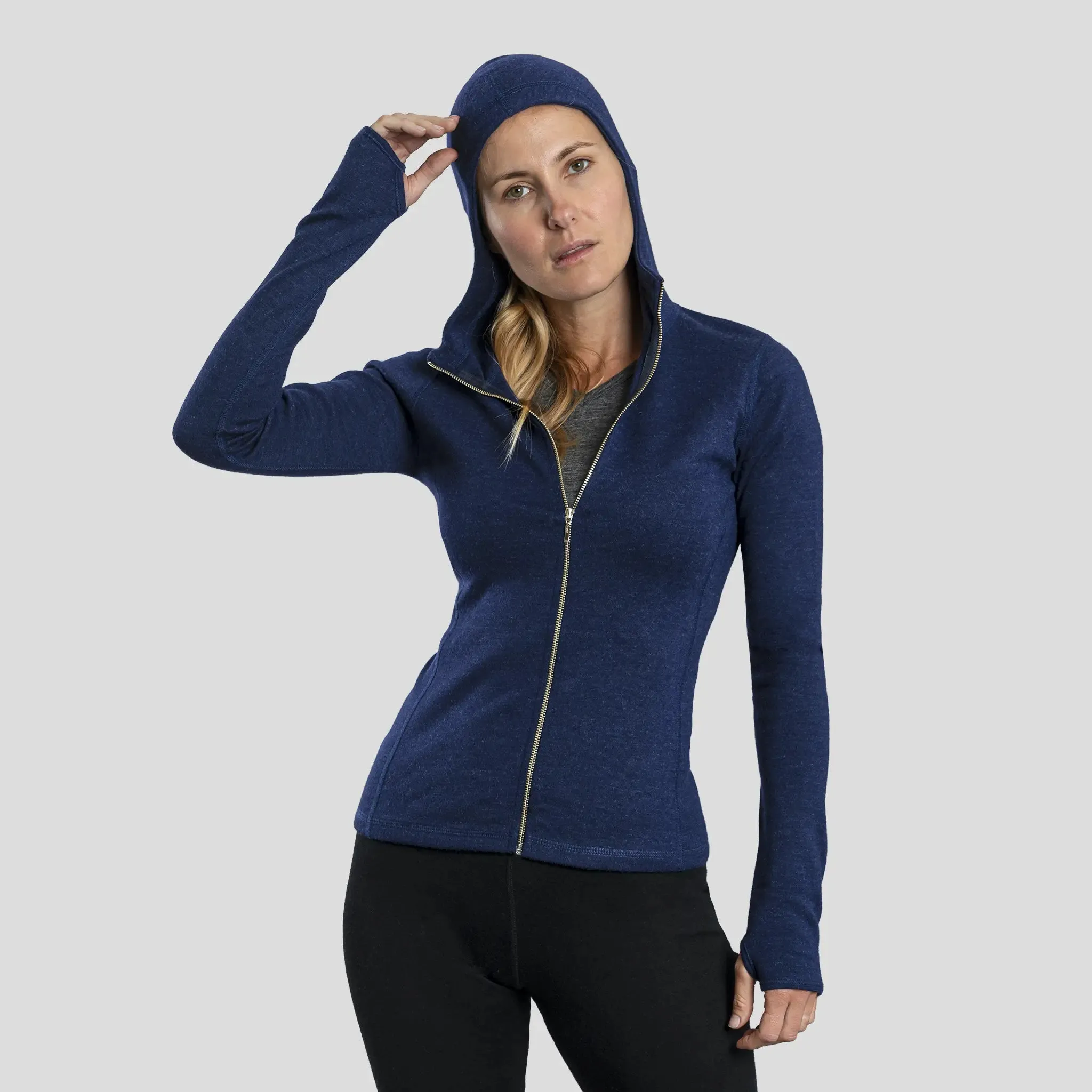 Women's Alpaca Wool Fleece Hooded Jacket: 420 Midweight Full-Zip