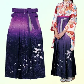 Women's Hakama - Dark Purple Gradient with White Flowers - Brand New Kimono Pants/Trousers - Washable