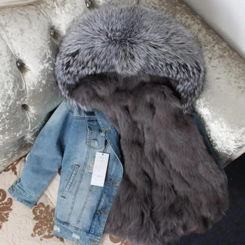 Women's Winter Casual Thick Denim Parka With Raccoon Fur