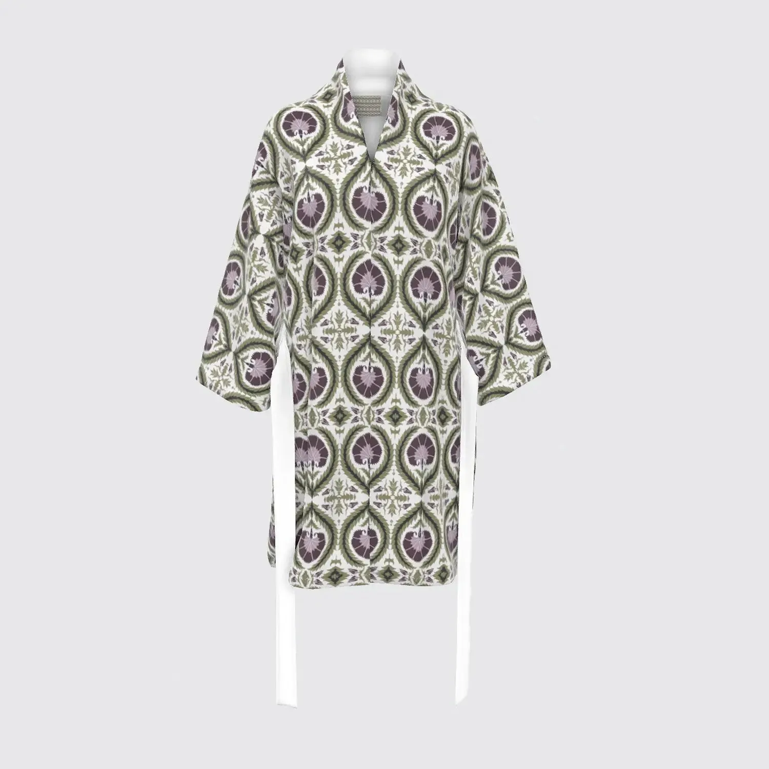 Wreath Acanthus Purple and Green Kimono Silk Robe